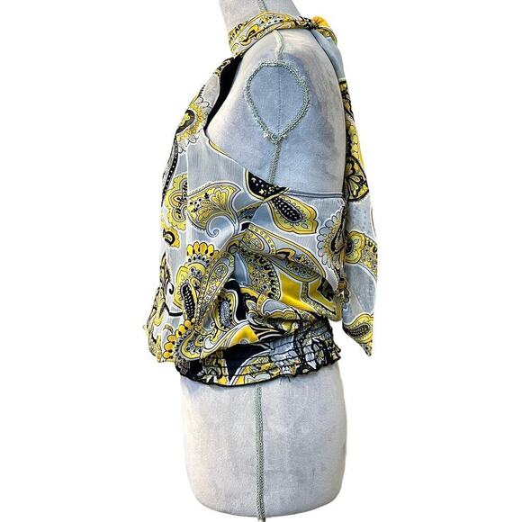 Do & Be Women’s Blouse Paisley Cropped Smocked Waist Tie Neck Y2k Party 70s - Picture 5 of 7